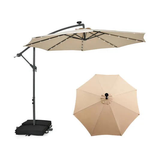 10 Feet Cantilever Umbrella with 32 LED Lights and Solar Panel Batteries-Beige