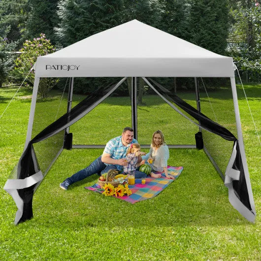 10 x 10 Feet Pop Up Canopy with with Mesh Sidewalls and Roller Bag-Gray