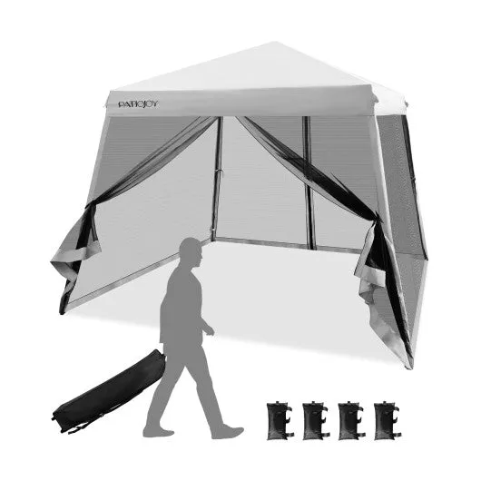 10 x 10 Feet Pop Up Canopy with with Mesh Sidewalls and Roller Bag-Gray