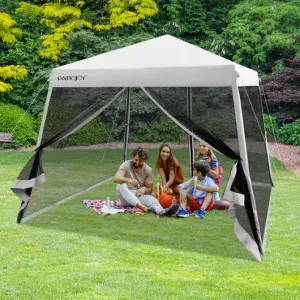 10 x 10 Feet Pop Up Canopy with with Mesh Sidewalls and Roller Bag-Gray