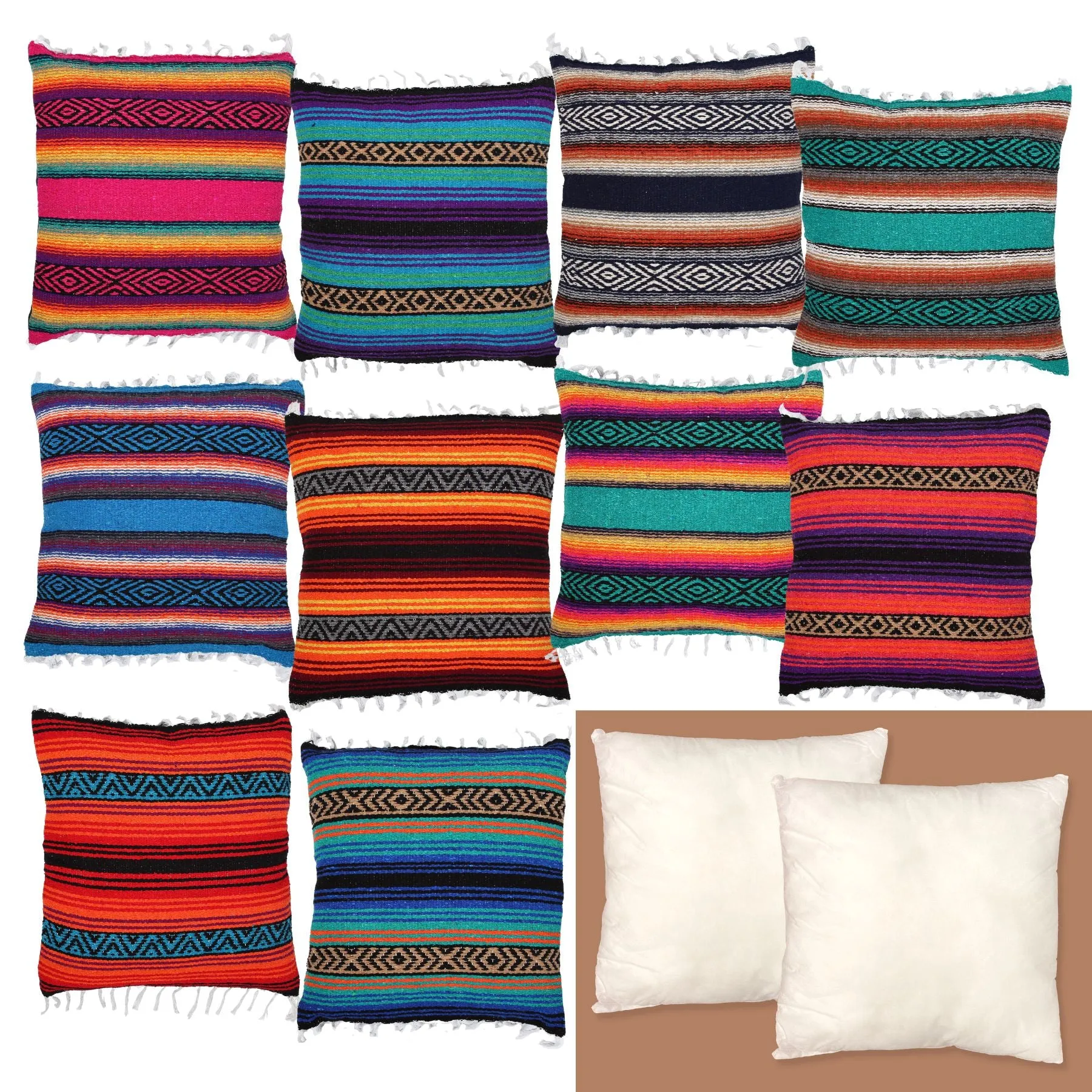 12 PACK Fiesta Fringed Pillow Covers with Inserts!