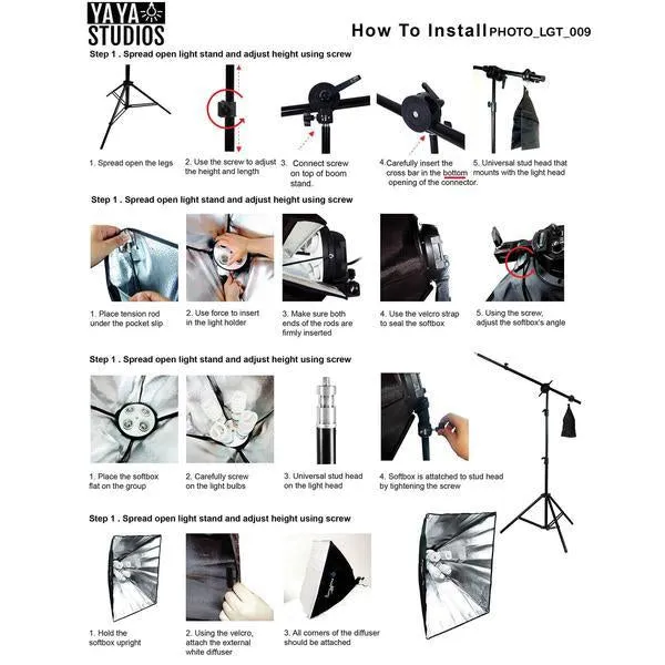 2400 Watt Softbox Photo Studio Continuous Lighting Kit With Boom Arm Hairlight Softbox