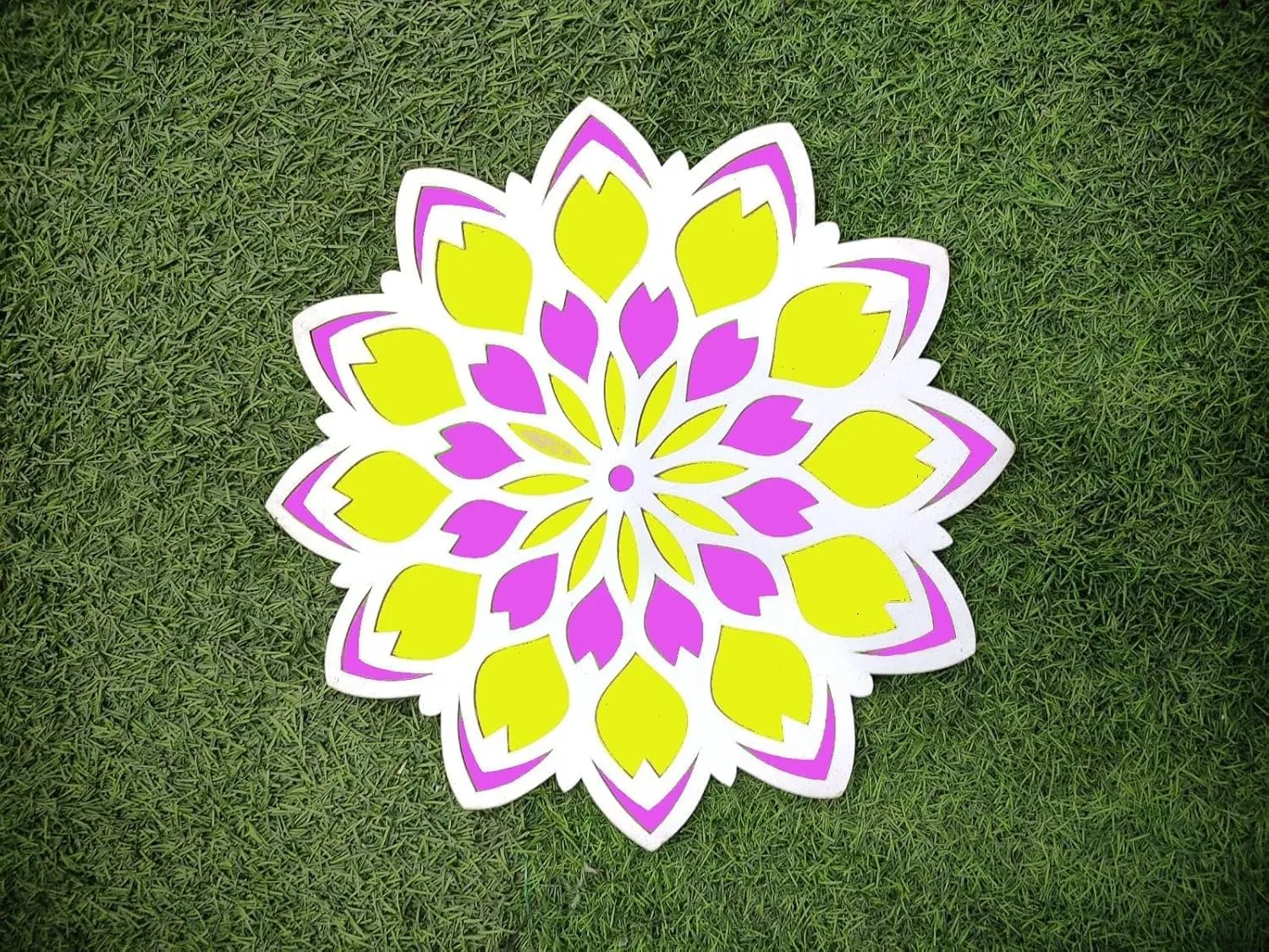 53 Arts Reusable MDF Rangoli Mat with Wooden Base Stencils Border for Floor Home Decoration, Pooja, Diwali Decor DIY