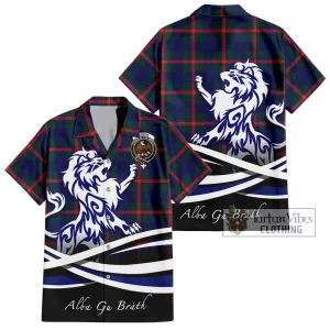 Agnew Tartan Short Sleeve Button Shirt with Alba Gu Brath Regal Lion Emblem