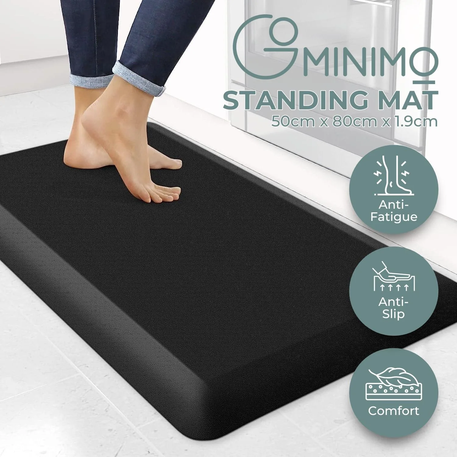 Anti-Fatigue Slip-Resistant Floor Mat, Soft PVC, Black 50x80cm, Gominimo