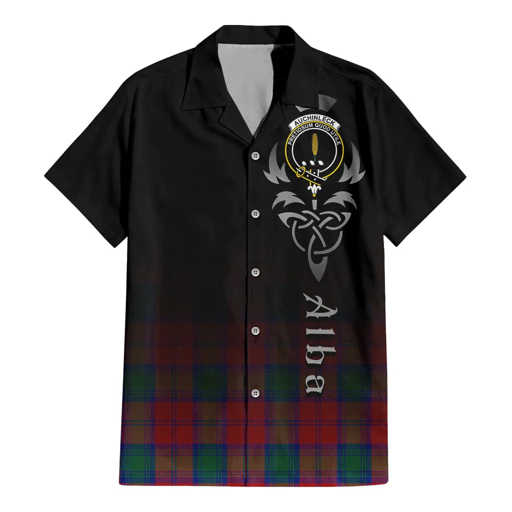 Auchinleck (Affleck) Tartan Short Sleeve Button Up Shirt Featuring Alba Gu Brath Family Crest Celtic Inspired