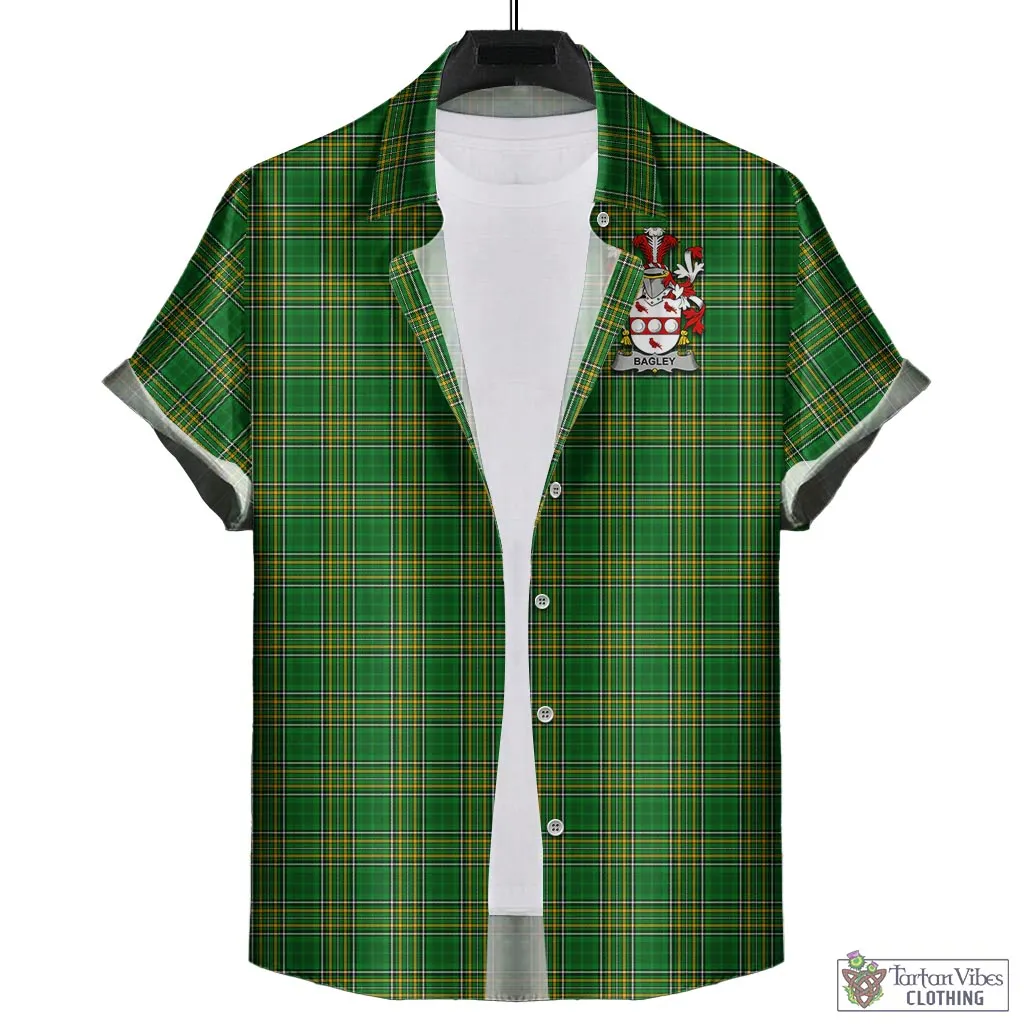 Bagley Irish Clan Tartan Short Sleeve Button Up with Coat of Arms