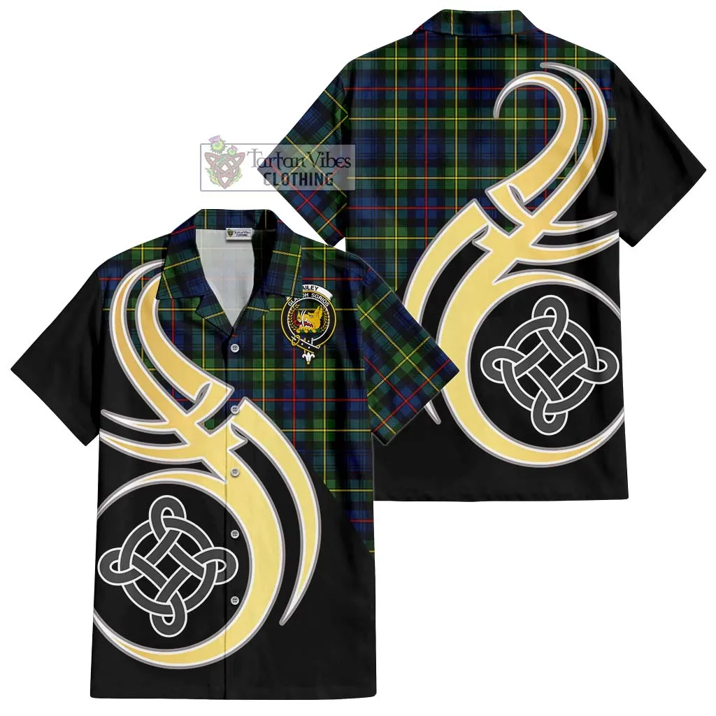 Bailey Modern Tartan Short Sleeve Button Shirt with Family Crest and Celtic Symbol Style