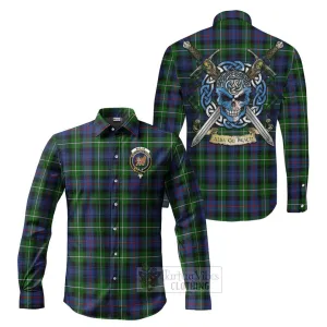 Baillie (Bailey) Tartan Long Sleeve Button Shirt with Family Crest Celtic Skull Style