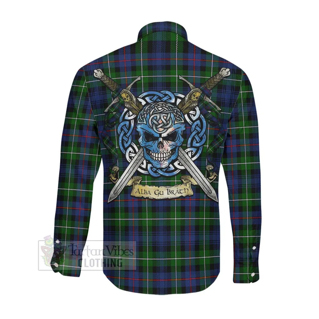 Baillie (Bailey) Tartan Long Sleeve Button Shirt with Family Crest Celtic Skull Style