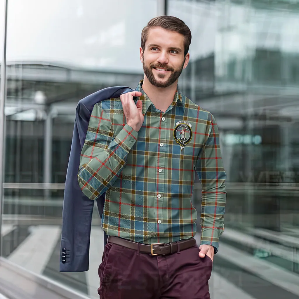 Balfour Blue Tartan Long Sleeve Button Up Shirt with Family Crest