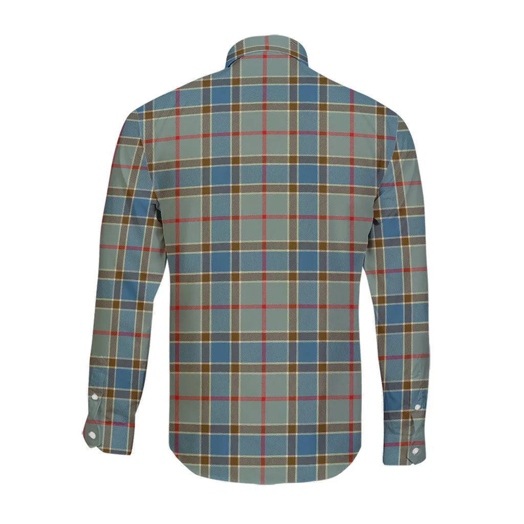 Balfour Blue Tartan Long Sleeve Button Up Shirt with Family Crest