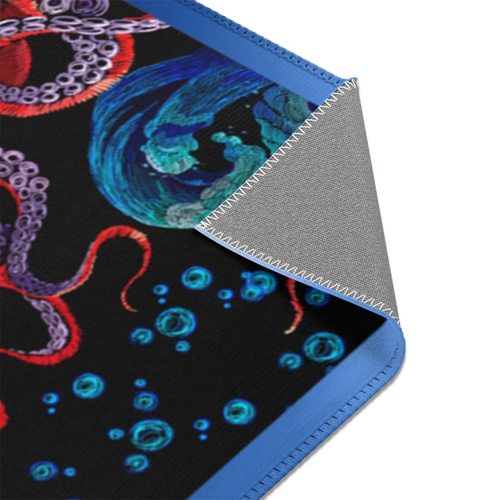 Blue Octopus Print Area Rug, Available in 3 sizes | D20025