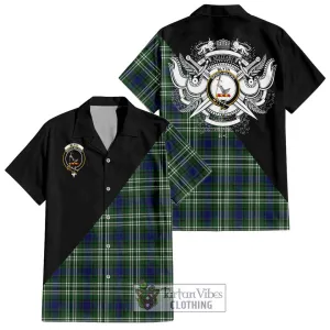 Blyth Tartan Short Sleeve Button Shirt with Family Crest and Military Logo Style