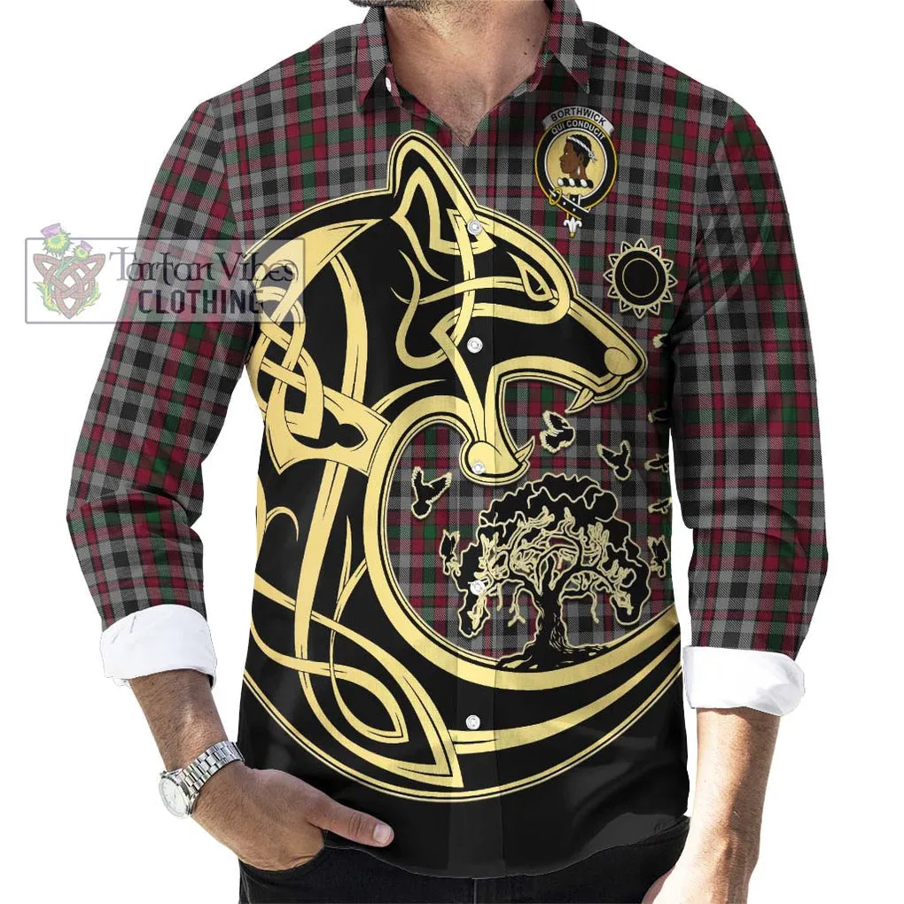 Borthwick Tartan Long Sleeve Button Shirt with Family Crest Celtic Wolf Style