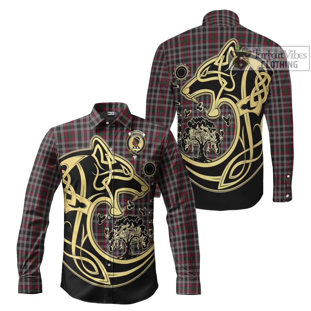 Borthwick Tartan Long Sleeve Button Shirt with Family Crest Celtic Wolf Style