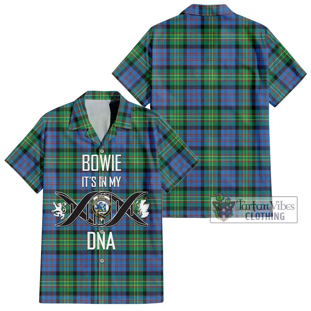 Bowie Ancient Tartan Short Sleeve Button Shirt with Family Crest DNA In Me Style