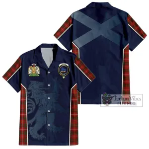 Bruce Tartan Short Sleeve Button Shirt with Family Crest and Lion Rampant Vibes Sport Style