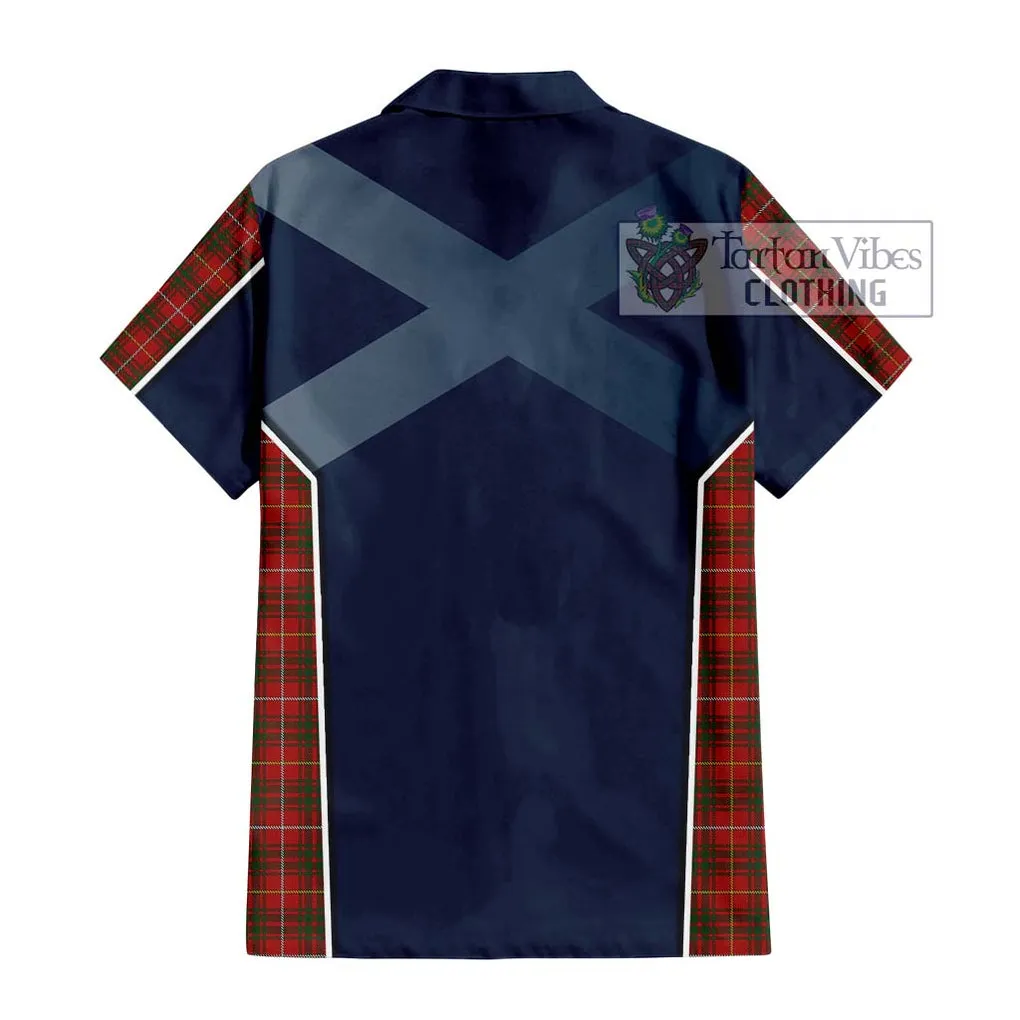 Bruce Tartan Short Sleeve Button Shirt with Family Crest and Lion Rampant Vibes Sport Style