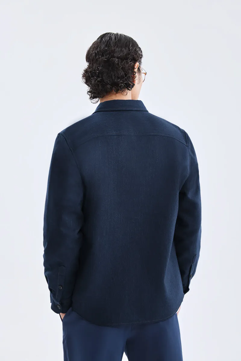 Brushed Contrast Stitch Shirt Jacket | Navy 30193N