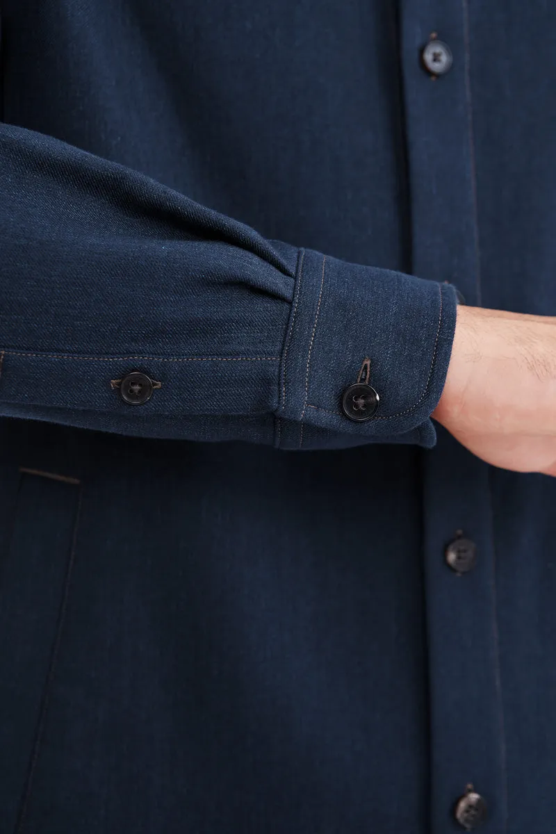 Brushed Contrast Stitch Shirt Jacket | Navy 30193N