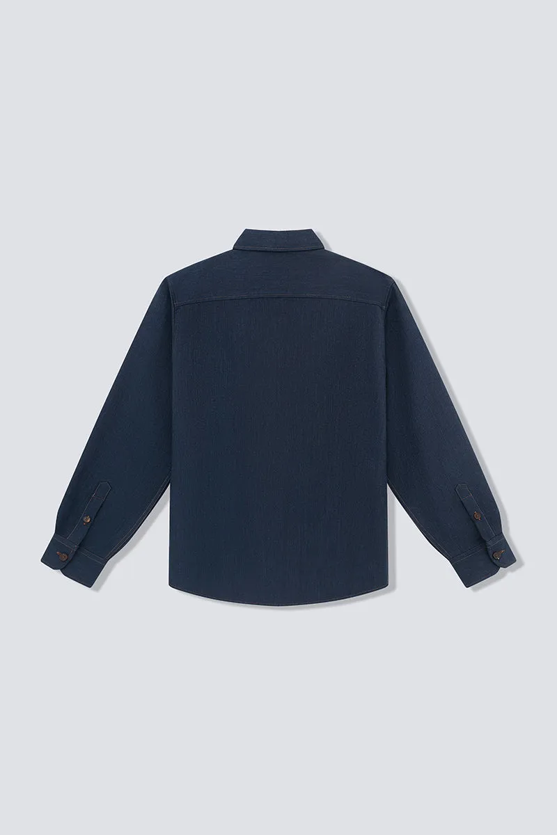 Brushed Contrast Stitch Shirt Jacket | Navy 30193N