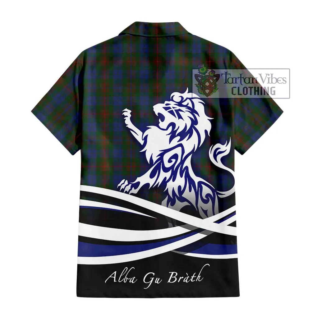 Buchanan Hunting Tartan Short Sleeve Button Shirt with Alba Gu Brath Regal Lion Emblem