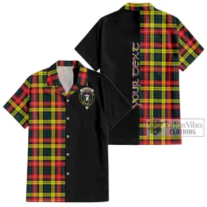 Buchanan Modern Tartan Short Sleeve Button Shirt with Family Crest and Half Of Me Style