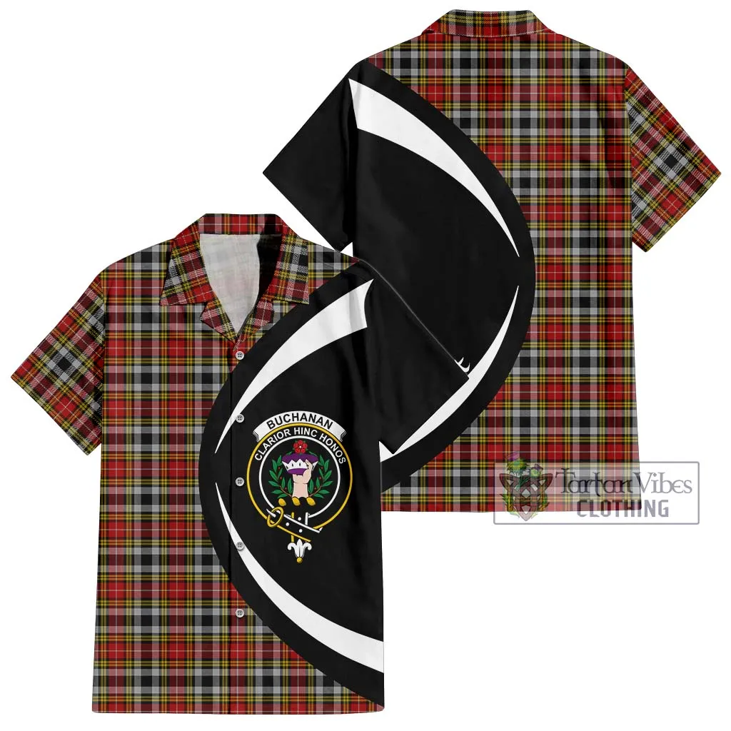 Buchanan Old Dress Tartan Short Sleeve Button Up with Family Crest Circle Style