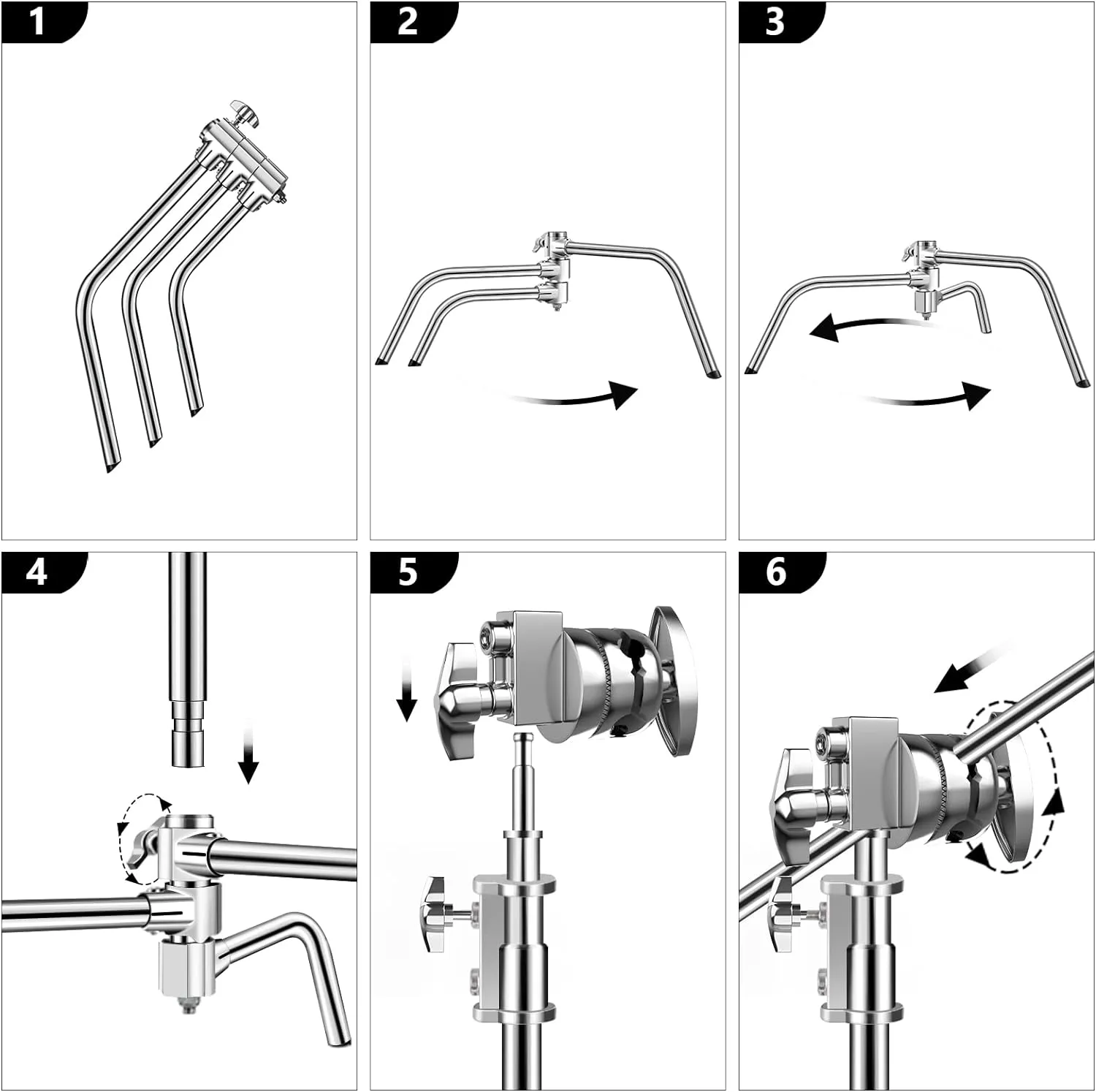 C Stand with Boom Arm-Photography Light Stand - Max Height 10.5ft/320cm, with 4.2ft/128cm Holding Arm , Stainless Steel Heavy Duty Stand Silver (CXJH01)