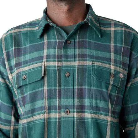 Dickies Men's Long Sleeve Loose Flannel Flex Shirt color Forest Green Multi Plaid