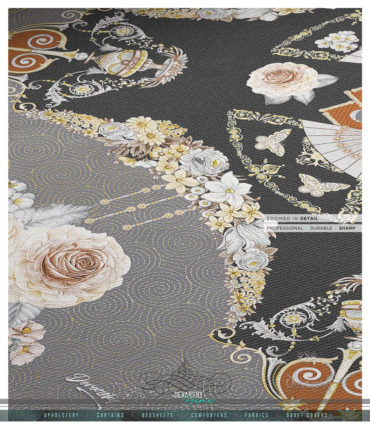 Floral Area Rug, Grey Floral Print Carpet, Bedroom Area Rug in 3 sizes | D20006