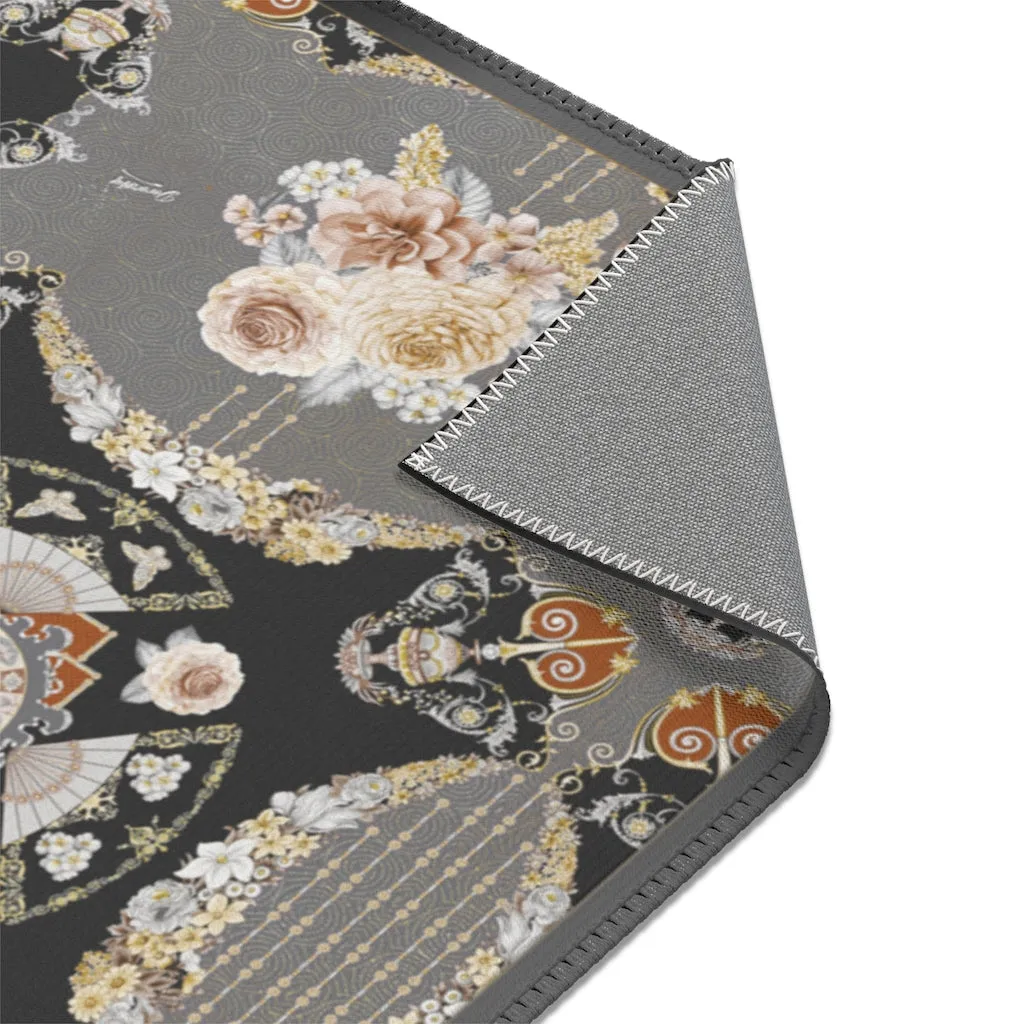 Floral Area Rug, Grey Floral Print Carpet, Bedroom Area Rug in 3 sizes | D20006