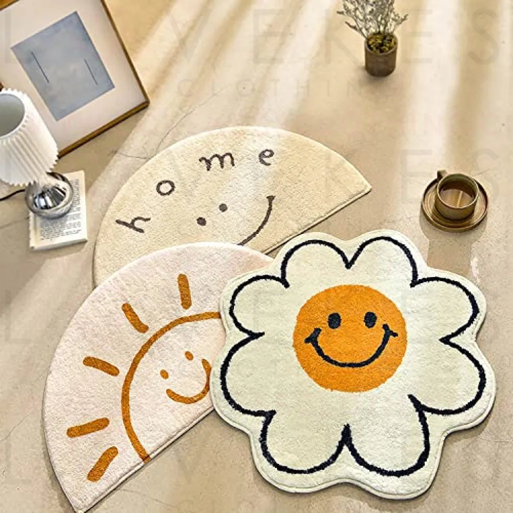 FOMAILE Smiley Face Rug Sunflower Rug Cute Bath Mat Strong Water Absorption Bath Rug Super Absorbent and Fluffy Mat Machine Washable Bahtub Mats for Shower, Tub, Bedroom 31.5IN