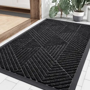 Front Door Mat outside Entrance, Heavy Duty Natural Rubber Mat, Sturdy Trap Dirt and Moisture Indoor Outdoor Door Mat, Easy Clean Low Profile Doormat Outdoor Entrance, 29.5X17 Inch, Black