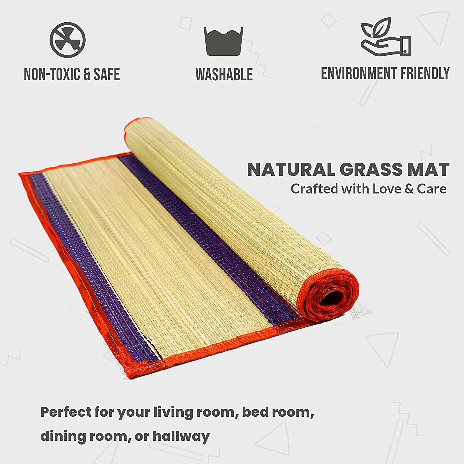 Future world Korai Grass G1 Ivory Rectangular Shape Floor Mat, 3 X 6 Feet (Red)