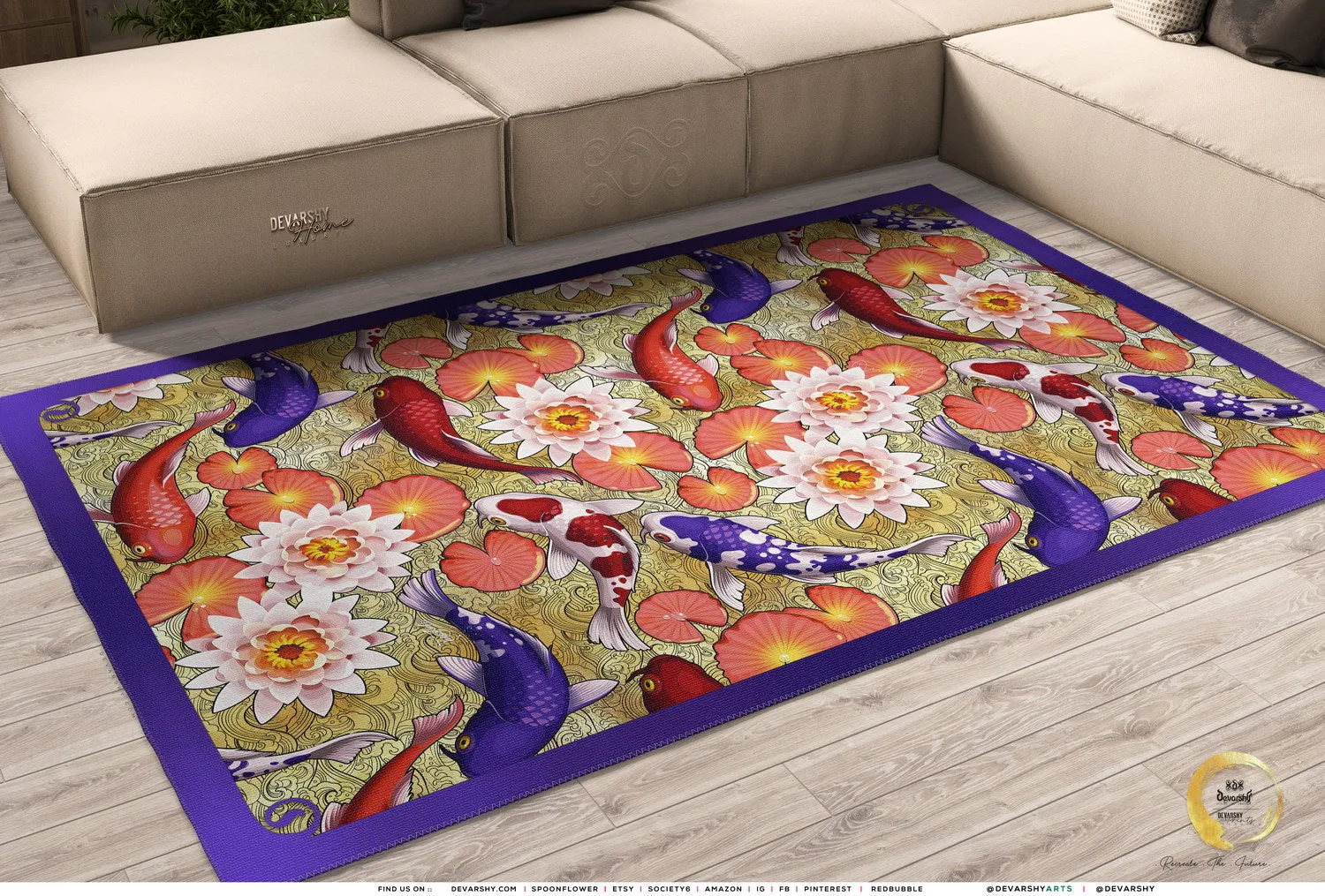 Golden Koi Fish Area Rug, Available in 3 sizes | D20020