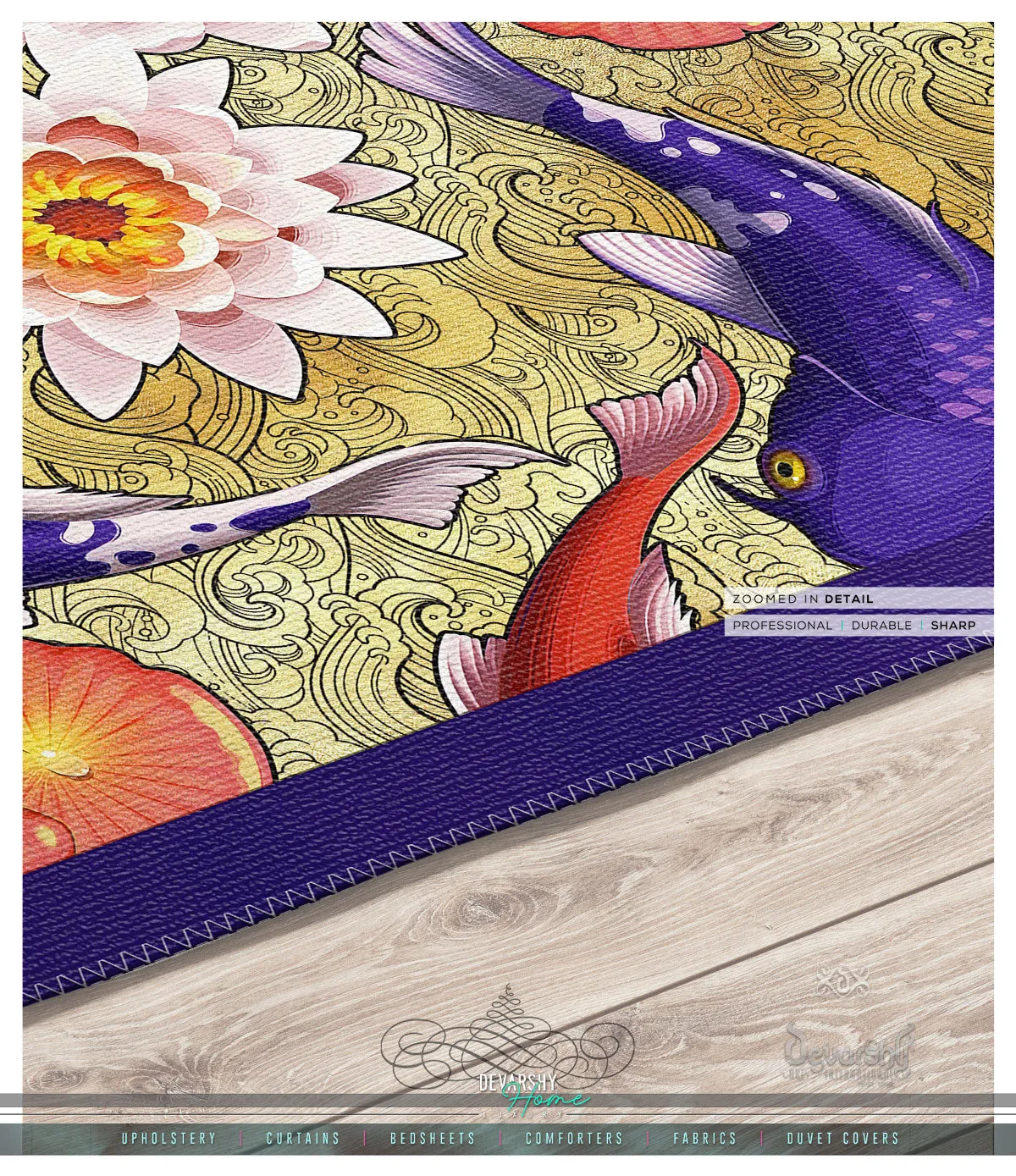 Golden Koi Fish Area Rug, Available in 3 sizes | D20020