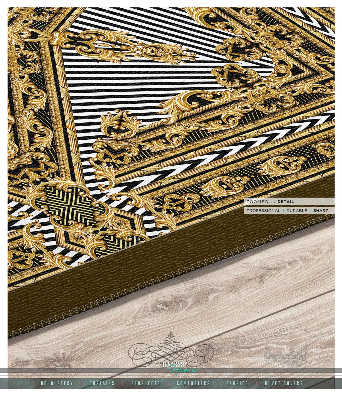 Golden Quad Baroque Stripes Area Rug, Available in 3 sizes | D20037