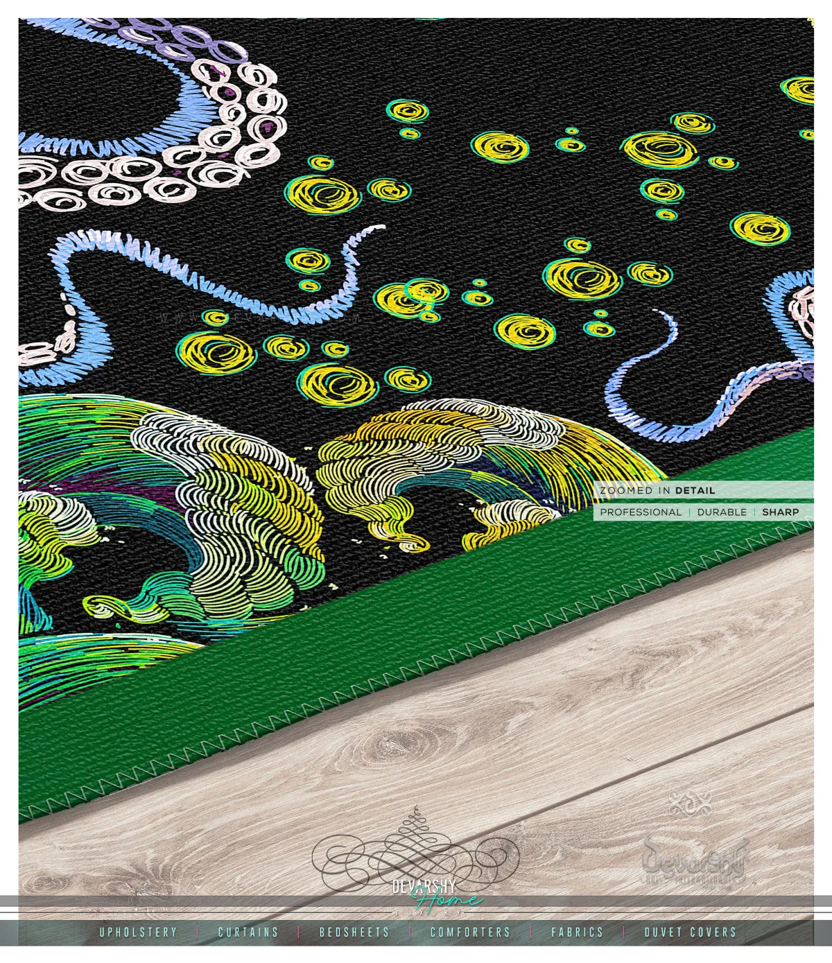 Green Octopus Area Rug, Available in 3 sizes | D20028