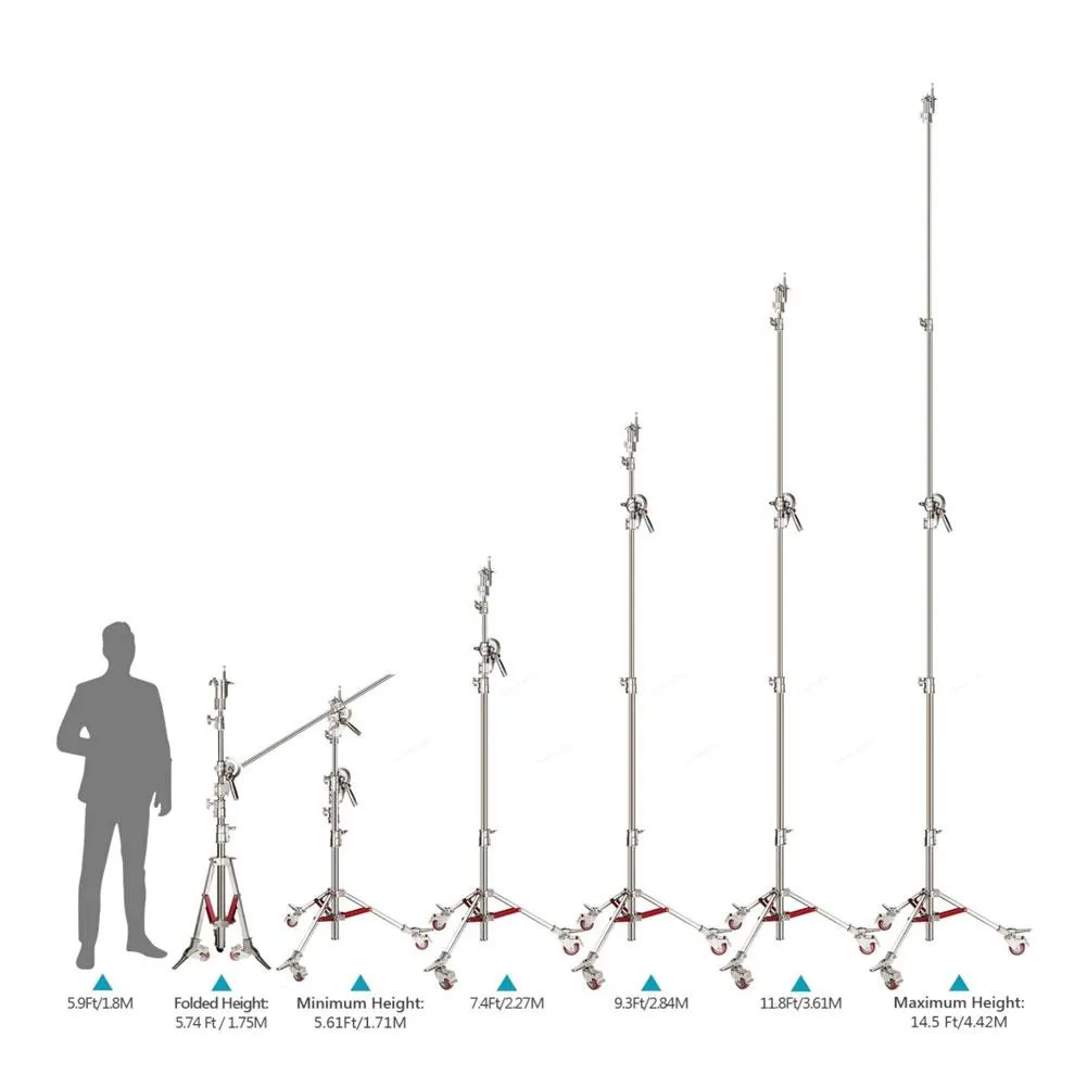 Heavy Duty Photographic C-Stand & Boom Arm with Wheels (40kg Load)