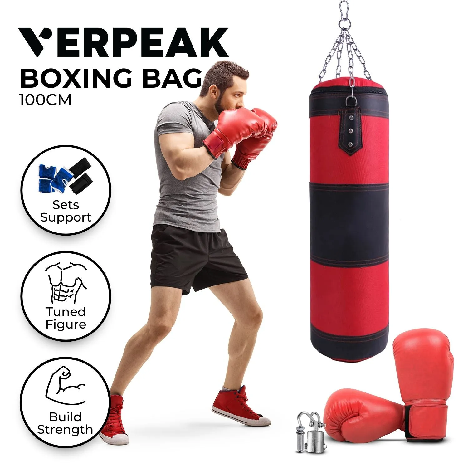 High-Quality Hanging Boxing Bag, 100cm, PU Leather, Verpeak