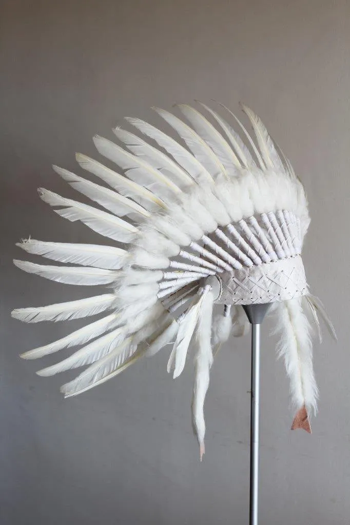 K06 From 5-8 years Kid / Child's: white swan  feather Headdress 21 inch. – 53,34 cm.