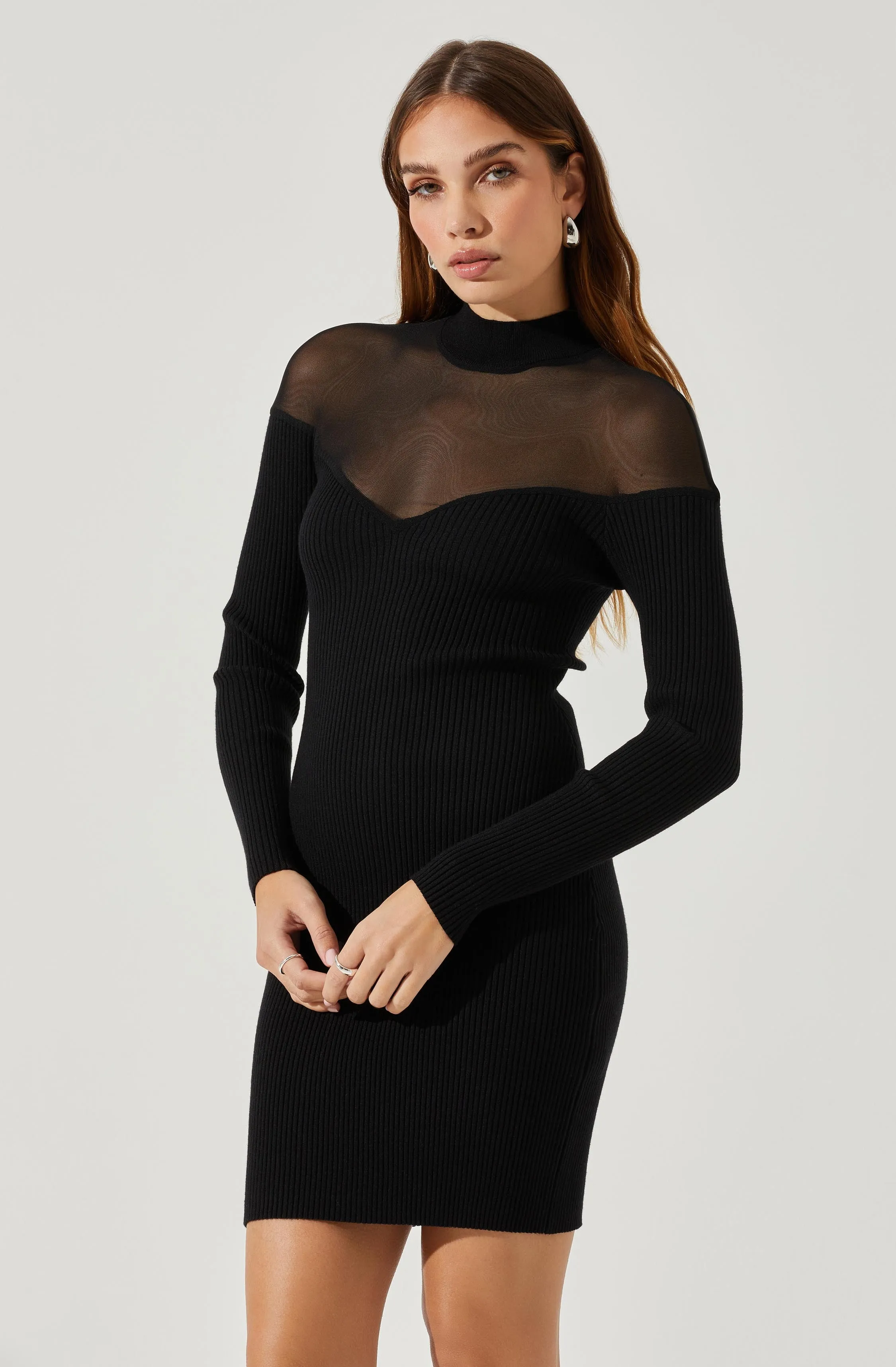 Larna Contrast Mesh Mini Sweater Dress