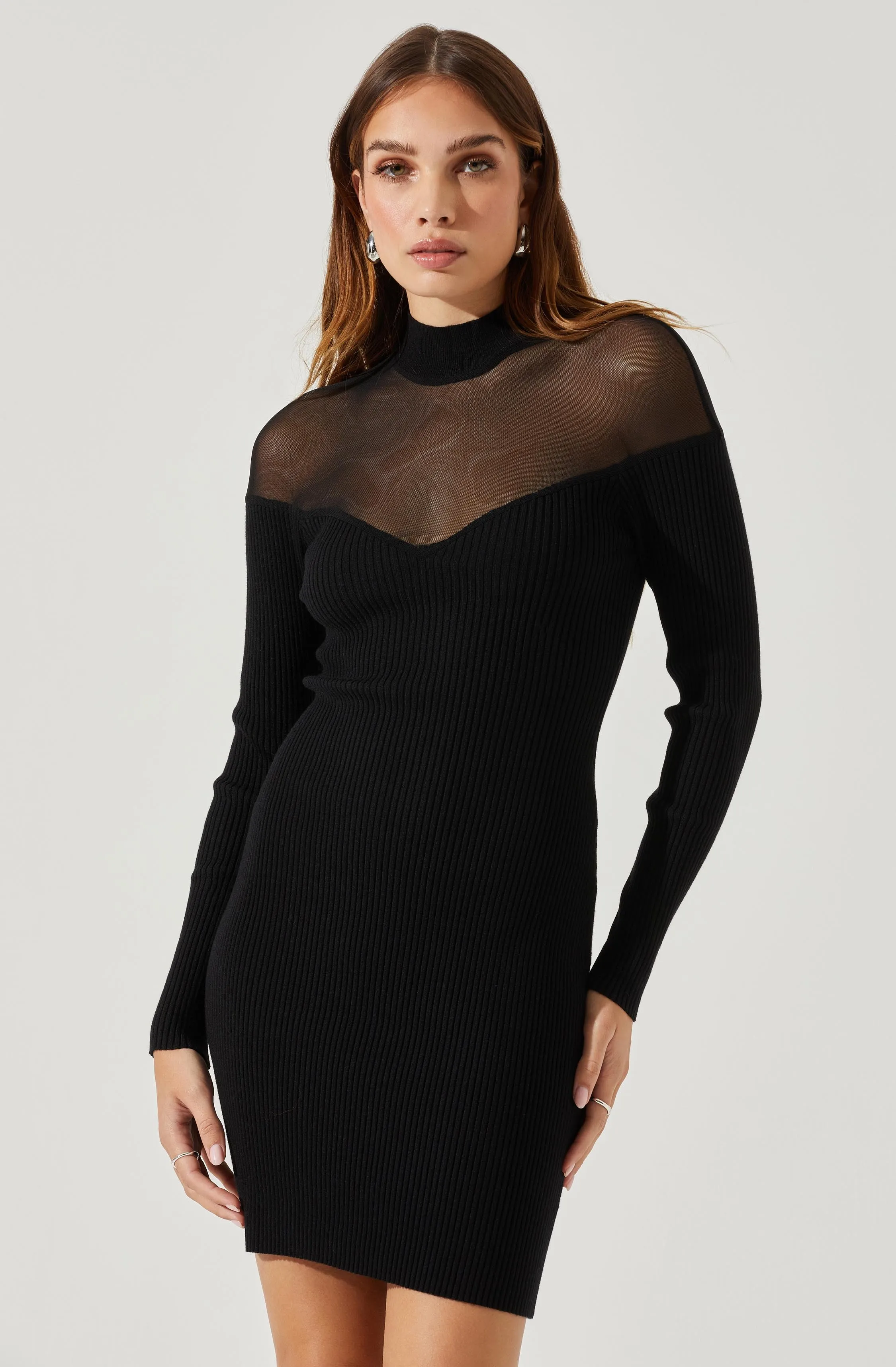 Larna Contrast Mesh Mini Sweater Dress