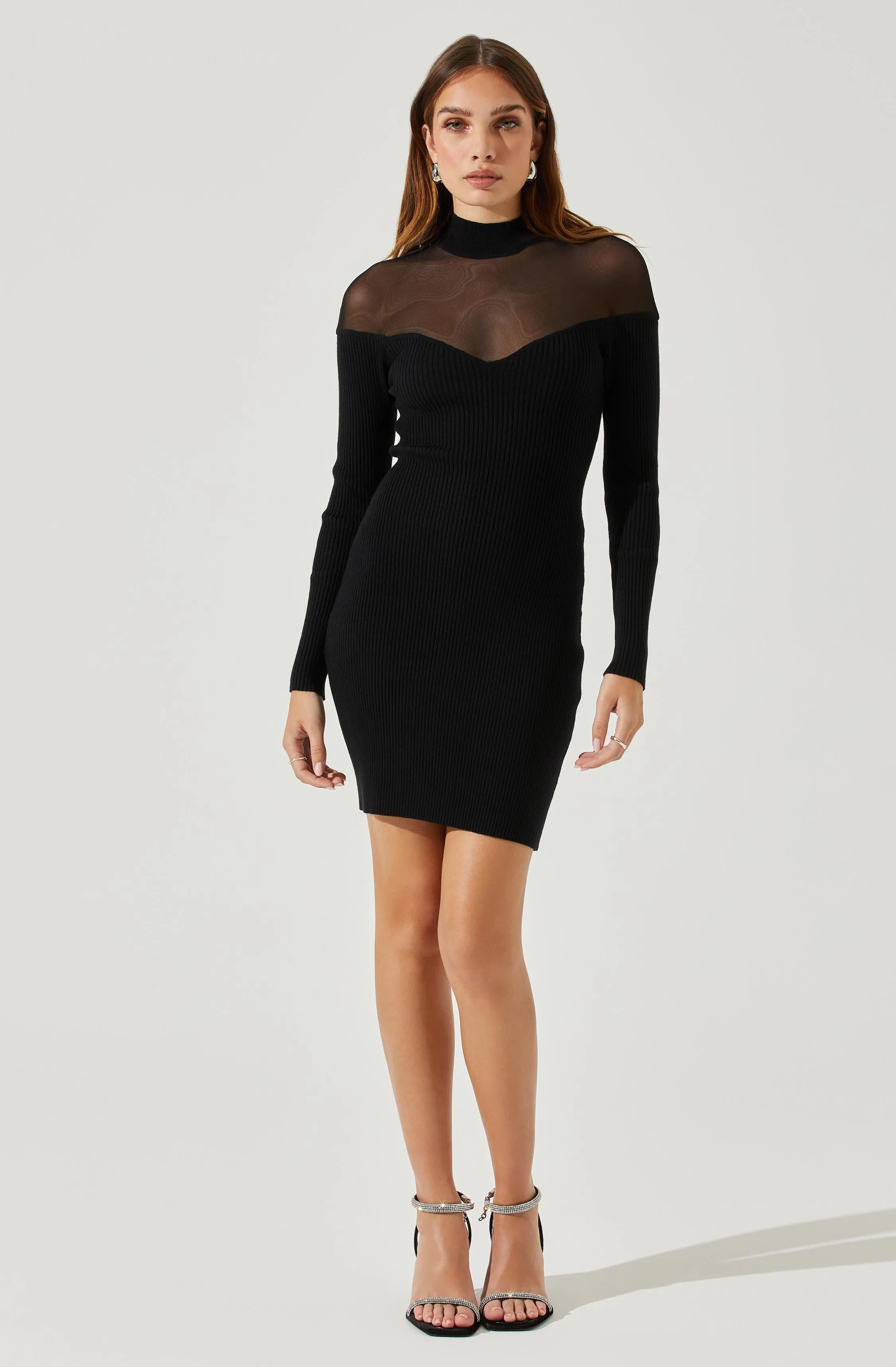 Larna Contrast Mesh Mini Sweater Dress