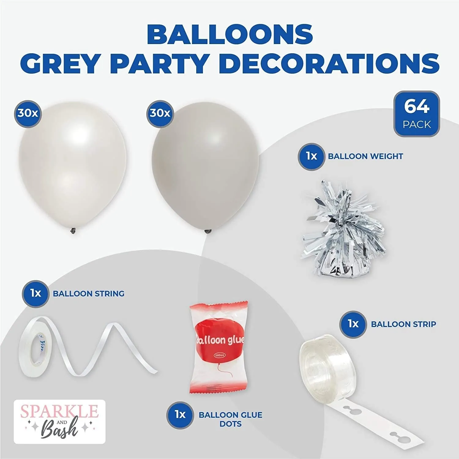 Latex Balloons with Balloon Weights, Grey Party Decorations (64 Pieces)