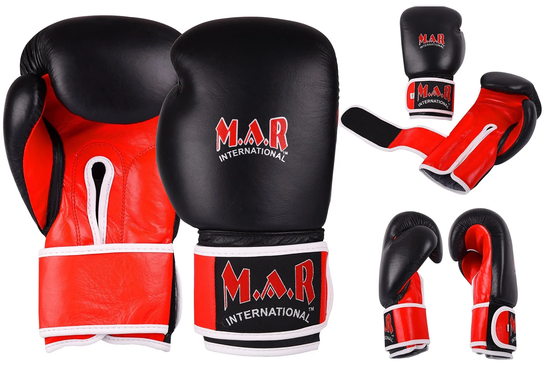 MAR-104 | Red Black Genuine Leather Boxing Gloves