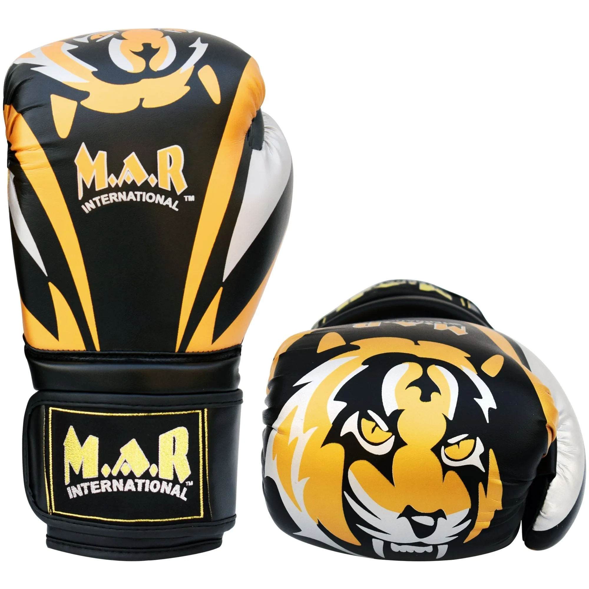 MAR-118B | Gold & Black Tiger Print Boxing & Kickboxing Gloves