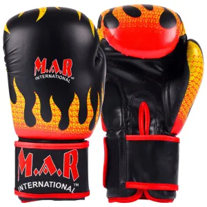 MAR-183 | Black Flame Print Boxing/Kickboxing Gloves for Kids